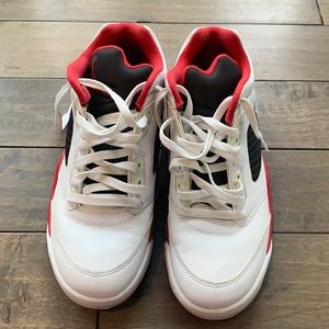 Air Jordan 5 Retro Low Red White Black Fire Red Tennis Shoes